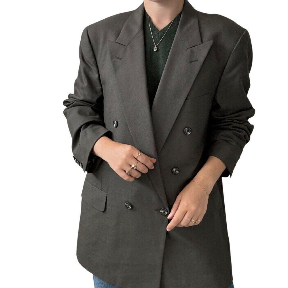 Vintage Mens Burberry 100% Wool Brown Double Breasted Dark Academia Blazer 46R